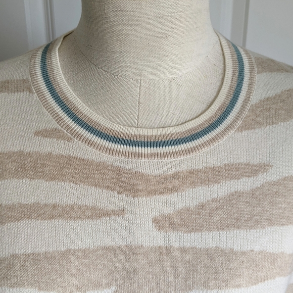 Splendid Sweater Silk Blend Camel Zebra Print Knit Crew Neck Cream Camel M NWT - Picture 4 of 12